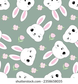 Seamless pattern cute bunny and flowers