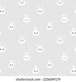 Seamless pattern with cute bunny. Hand drawn background with cartoon rabbits. Nursery style. Vector illustration
