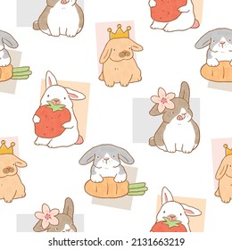 Seamless Pattern with Cute Bunny Illustration Design on White Background