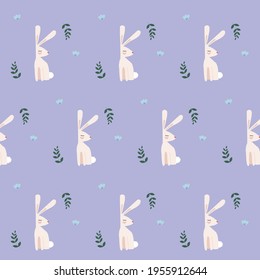 seamless pattern with cute bunny and leaves