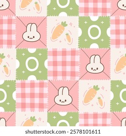 Seamless pattern of cute bunny patchwork 