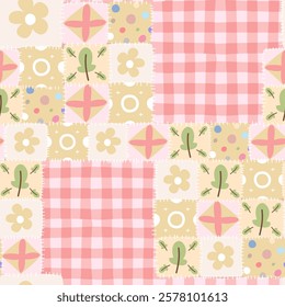 Seamless pattern of cute bunny patchwork 