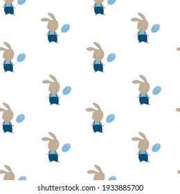 Patrón sin foco con conejo y globos lindos. Ilustración vectorial. Pequeña liebre linda. Ilustración plana vectorial para impresión. 