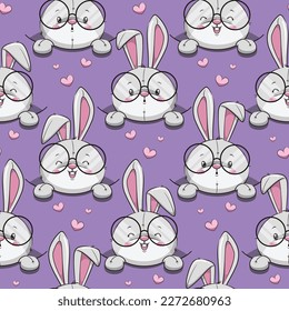 Seamless Pattern Cute Bunny Rabbits Cartoon Vector Illustration