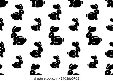 Seamless pattern with cute bunny sitting side view silhouette vector