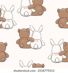 seamless pattern with cute bunny and teddy bear vector illustration 