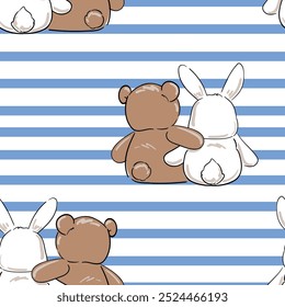 seamless pattern with cute bunny and teddy bear vector illustration 