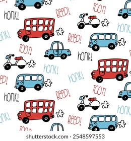 seamless pattern with cute bus