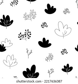 Patrón sin foco con arbusto lindo. en estilo dibujado a mano. Sencilla decoración de vivero, tejidos, tejidos para niños, papel de envoltura. Ilustración vectorial