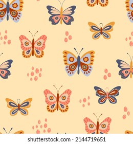 Patrón sin foco con mariposas lindas. Diseño para tela, textil, papel pintado, embalaje.