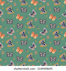 Seamless pattern with cute butterflies. Design for fabric, textile, wallpaper, packaging.	