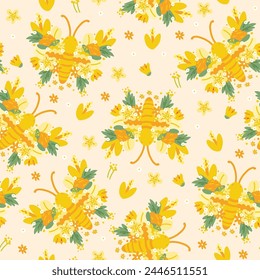 Patrón sin fisuras de mariposas lindas ala de la flor en el fondo pastel desnudo.Spring.Naturaleza.Floral.Animal personaje de dibujos animados design.Imagen para tarjeta, póster,boda.Kawaii.Vector.Butterfly.Illustration.
