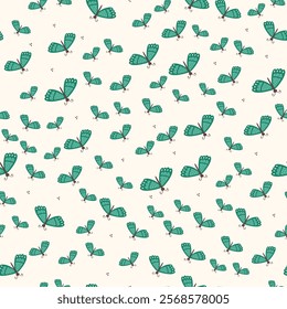 seamless pattern with cute butterflies isolated on white background, decoration for wrapping paper or wallpaper, simple design with flying moths, flat vector illustration