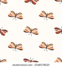 seamless pattern with cute butterflies isolated on white background, decoration for wrapping paper or wallpaper, simple design with flying moths, flat vector illustration