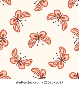 seamless pattern with cute butterflies isolated on white background, decoration for wrapping paper or wallpaper, simple design with flying moths, flat vector illustration