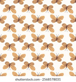 seamless pattern with cute butterflies isolated on white background, decoration for wrapping paper or wallpaper, simple design with flying moths, flat vector illustration