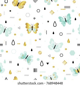 Seamless pattern with cute butterflies. Nature,spring.  All elements are  hidden under mask. Pattern are not cropped and can be edited. Cute vector illustration.
