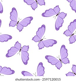 seamless pattern with cute butterflies on white background, decoration for wrapping paper or wallpaper, simple design with flying moths, flat vector illustration
