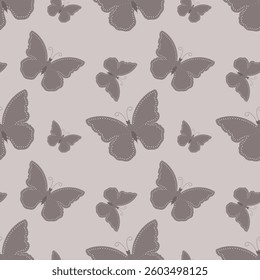 Seamless pattern, cute butterflies on a beige background. Print, textile