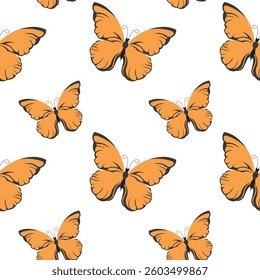 Seamless pattern, cute butterflies on a white background. Print, textile