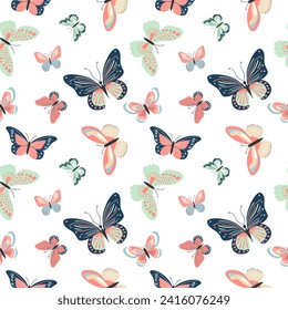 Seamless pattern with cute butterflies. Spring and summer pattern. Vector butterflies background.