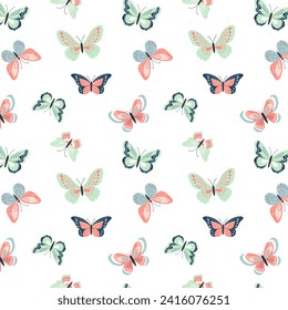 Seamless pattern with cute butterflies. Spring and summer pattern. Vector butterflies background.