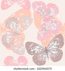 Seamless pattern with cute butterflies. Vector image.