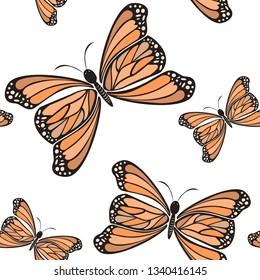 seamless pattern cute butterfly on white background