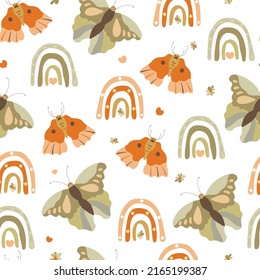 seamless pattern with cute butterfly  rainbow  background