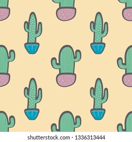 Seamless pattern with cute cacti