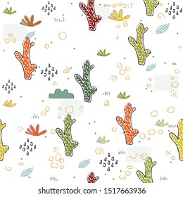 Seamless Pattern with cute Cacti. Scandinavian Style. Vector Illustration