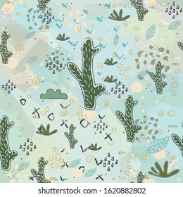 Seamless Pattern with cute Cacti. Scandinavian Style. 