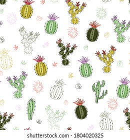 seamless pattern with cute cacti - vector illustration, eps