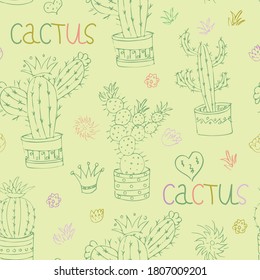 seamless pattern with cute cacti - vector illustration, eps