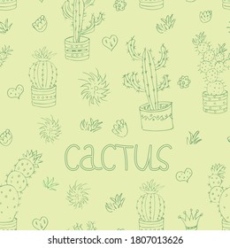 seamless pattern with cute cacti - vector illustration, eps