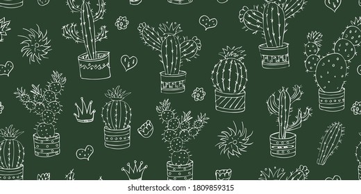 seamless pattern with cute cacti - vector illustration, eps