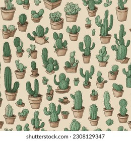 seamless pattern with cute cacti - vector illustration, eps