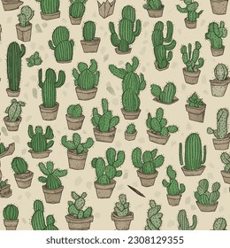 seamless pattern with cute cacti - vector illustration, eps