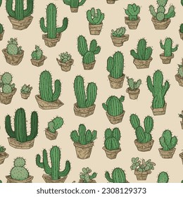 seamless pattern with cute cacti - vector illustration, eps