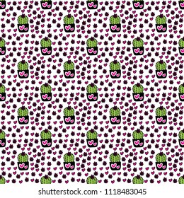 Seamless pattern with cute cactus