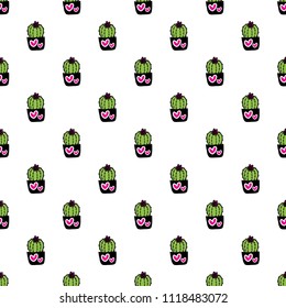 Seamless pattern with cute cactus