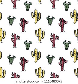 Seamless pattern with cute cactus