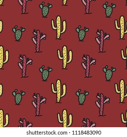 Seamless pattern with cute cactus