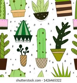 seamless pattern with cute cactus