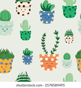 Seamless pattern with cute cactus background abstract. Vector Illustration