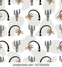 Seamless pattern with cute cactus on a summer background abstract. Vector illustration.