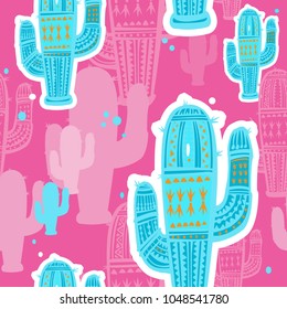 Seamless pattern with cute cactuses