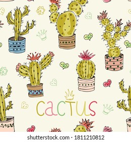 seamless pattern with cute cactuses - vector illustration, eps