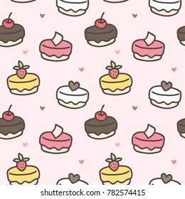 Seamless Pattern of Cute Cake Design on Pink Background