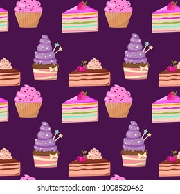 Seamless pattern of cute cakes donut vector food